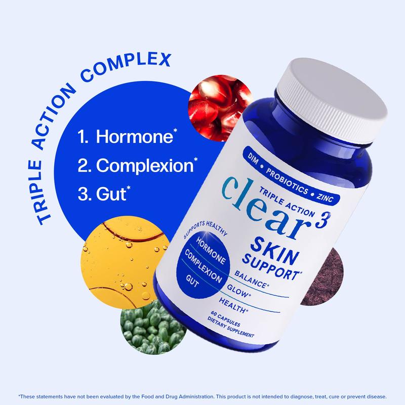 Clear³ Daily Skin Support – DIM + Probiotics + Zinc