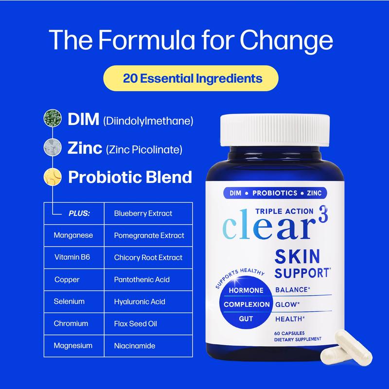 Clear³ Daily Skin Support – DIM + Probiotics + Zinc